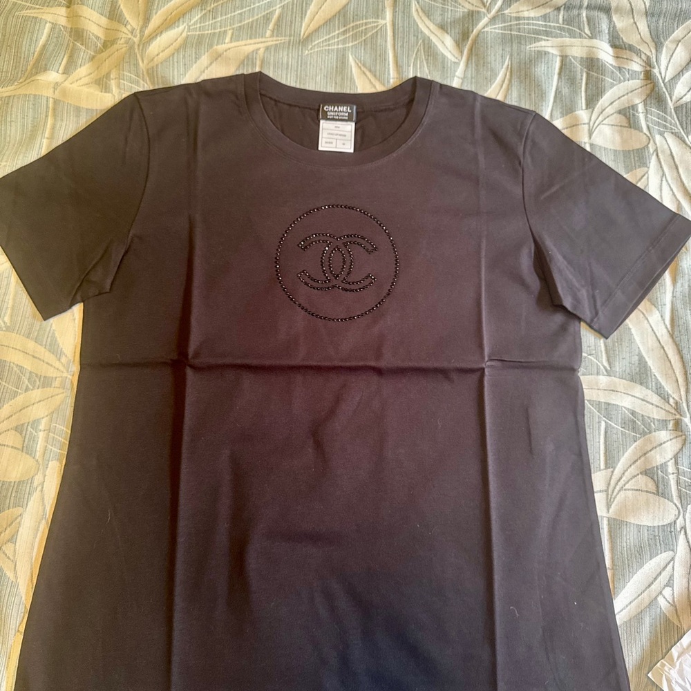 Chanel Black Embellished Top New Tee Women’s